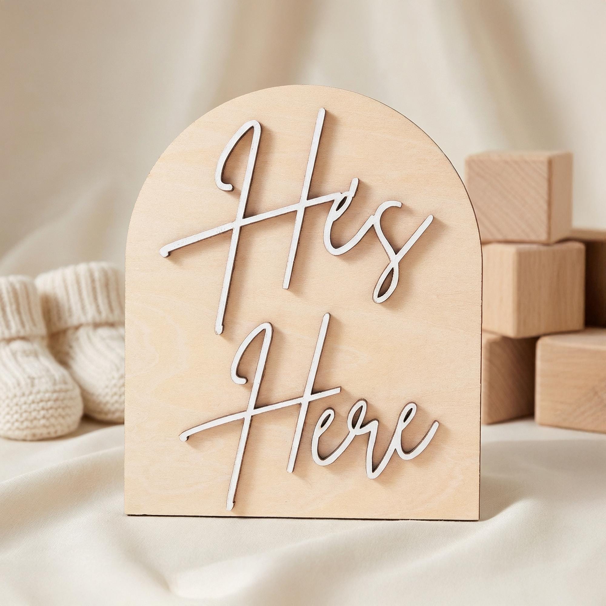 Gender Reveal Sign Wooden Gender Reveal Prop He or She Sign Baby Gender Reveal Photo Prop Surprise Baby Reveal Sign Baby Shower Decor