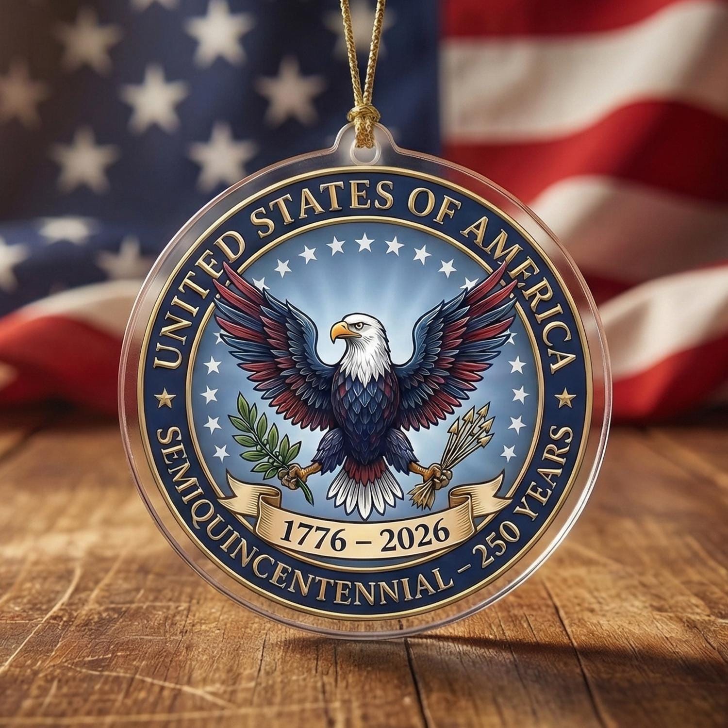 USA 250th Anniversary Semiquincentennial Ornament, 1776-2026 Eagle Seal Keepsake, Patriotic American Pride Gift, 250 Years Decor