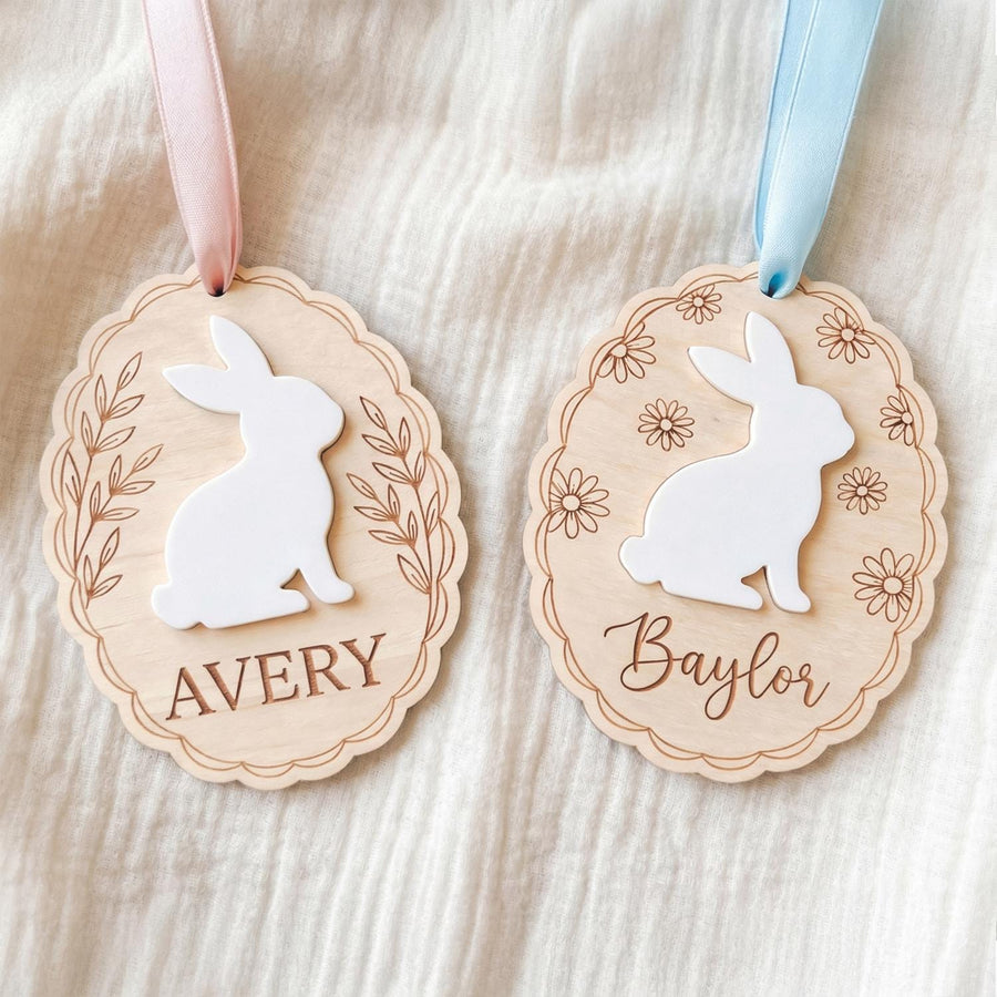 Baby Name Announcement Sign, Personalized Wood Name Tag for Newborn, Bunny Birth Reveal Prop, Custom Nursery Decor for Baby