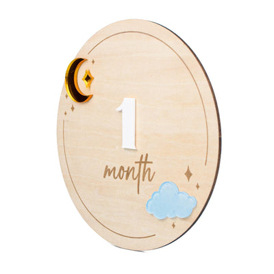 Wooden Baby Milestone Sign, Moon and Stars Monthly Marker Baby, Acrylic Cloud Baby Photo Prop,Newborn Keepsake,Interchangeable Milestone Set