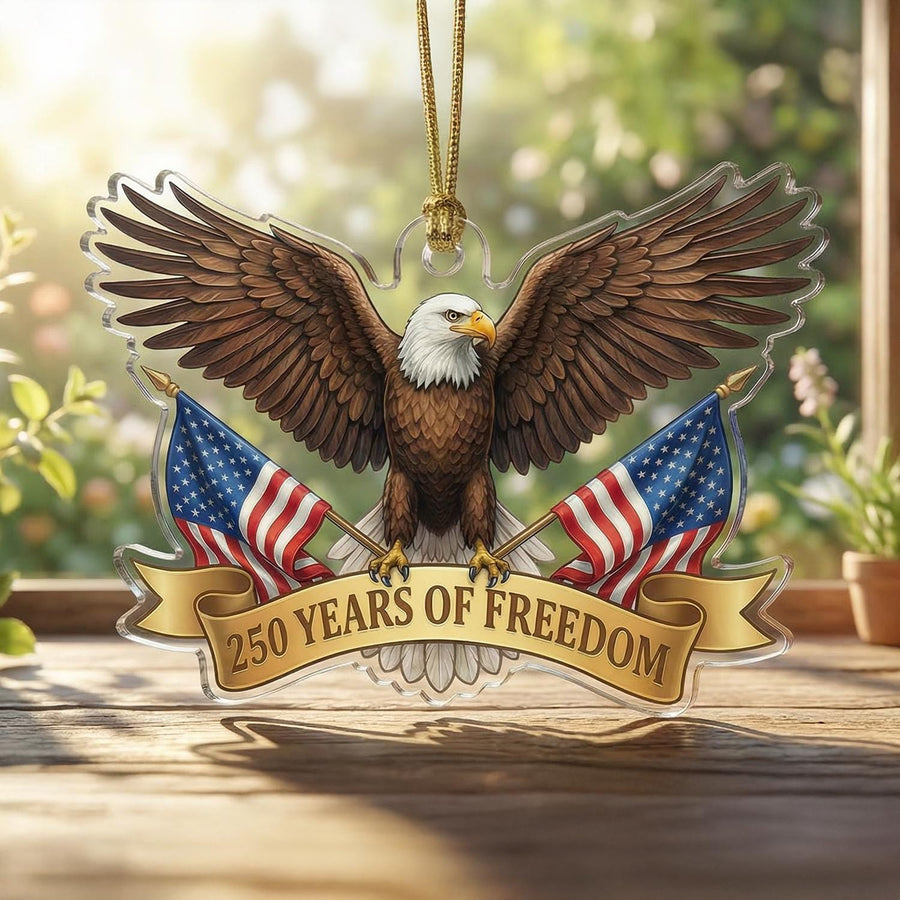 USA 250th Anniversary Eagle Ornament, 250 Years of Freedom Acrylic Keepsake, Patriotic Die-Cut Decor, 1776-2026 America Gift