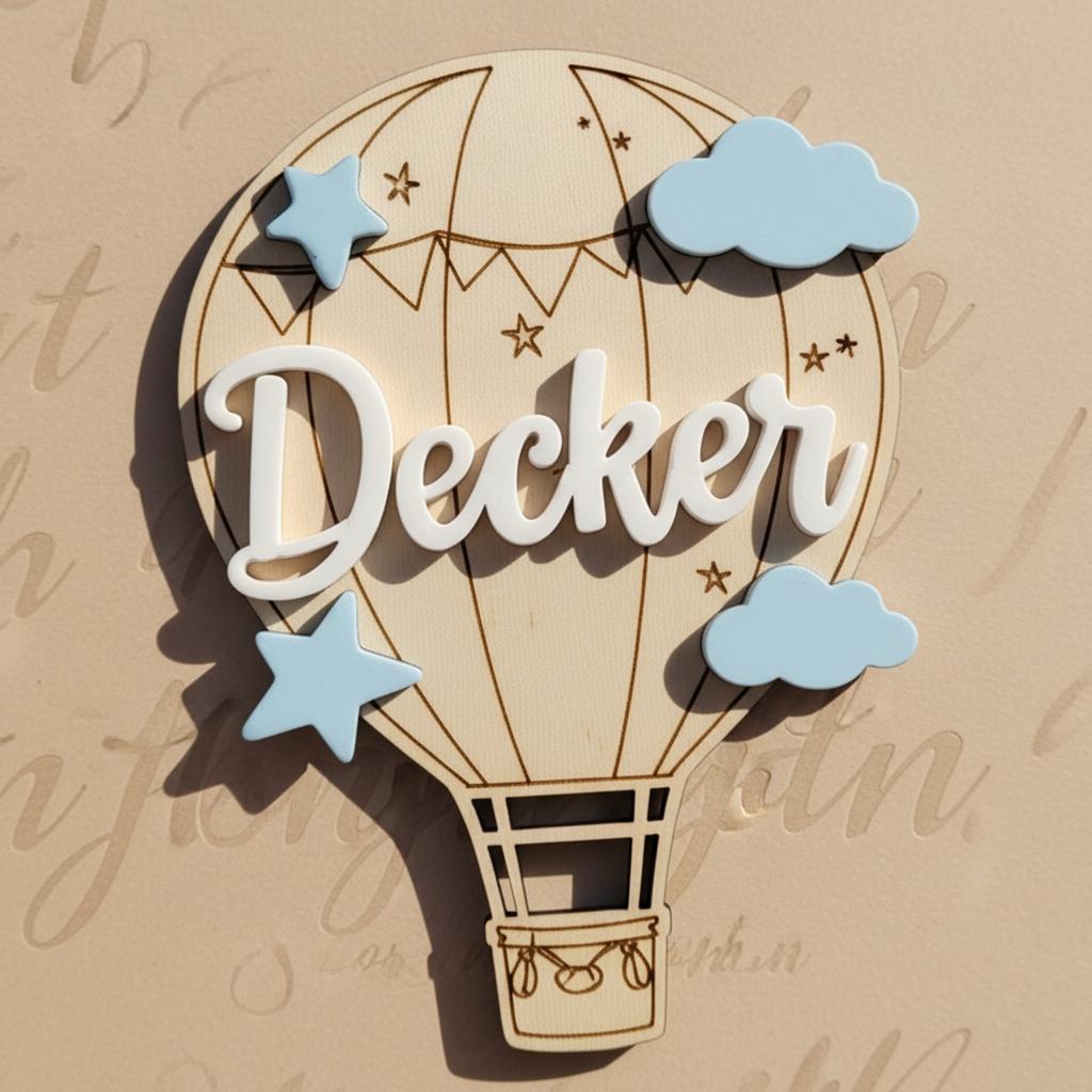 Personalized Hot Air Balloon Baby Name Wood Sign, Nursery Decor