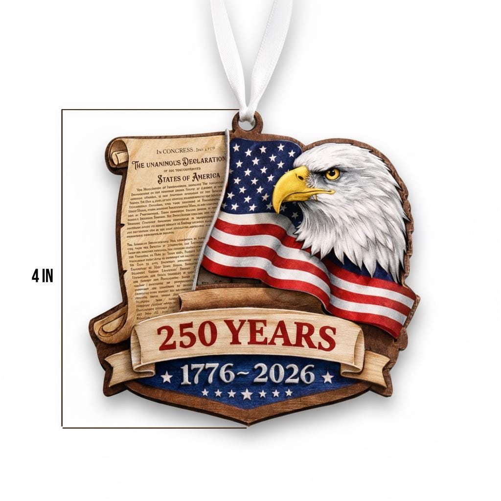 USA 250th Anniversary Ornament, Declaration of Independence Keepsake, 1776-2026 Decor, Patriotic Eagle History Buff Gift