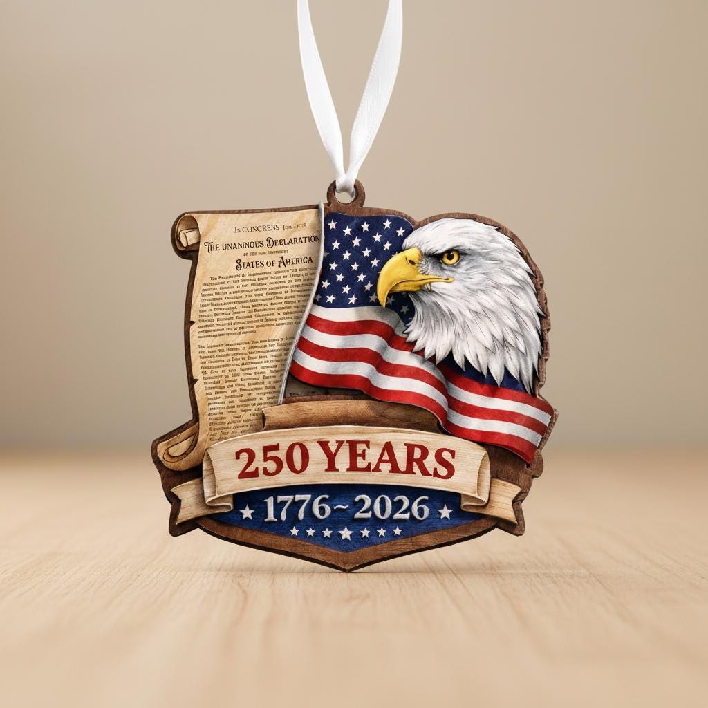 USA 250th Anniversary Ornament, Declaration of Independence Keepsake, 1776-2026 Decor, Patriotic Eagle History Buff Gift