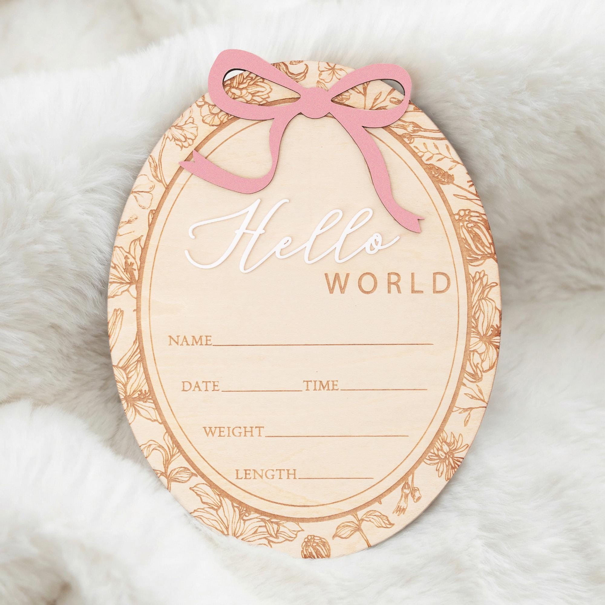 Hello World Baby Announcement Sign Personalized Birth Stats Sign Newborn Hospital Photo Prop Baby Girl Announcement Gift