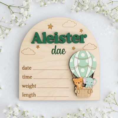 Baby Birth Stats Sign Personalized Wooden Baby Name Sign Balloon Nursery Decor Custom Newborn Announcement Sign Photo Prop