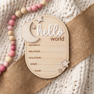 Hello World Baby Announcement Sign Hello World Sign Birth Stats Sign Custom Baby Name Sign Newborn Photo Prop Baby Shower Gift