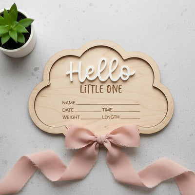 Personalized Baby Stats Plaque for Girl, Newborn Birth Announcement Sign, Boho Hospital Photo Prop, Hello Little One Nursery Decor