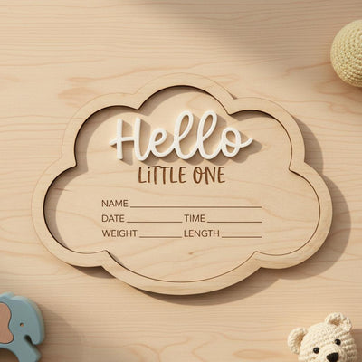 Personalized Baby Stats Plaque for Girl, Newborn Birth Announcement Sign, Boho Hospital Photo Prop, Hello Little One Nursery Decor