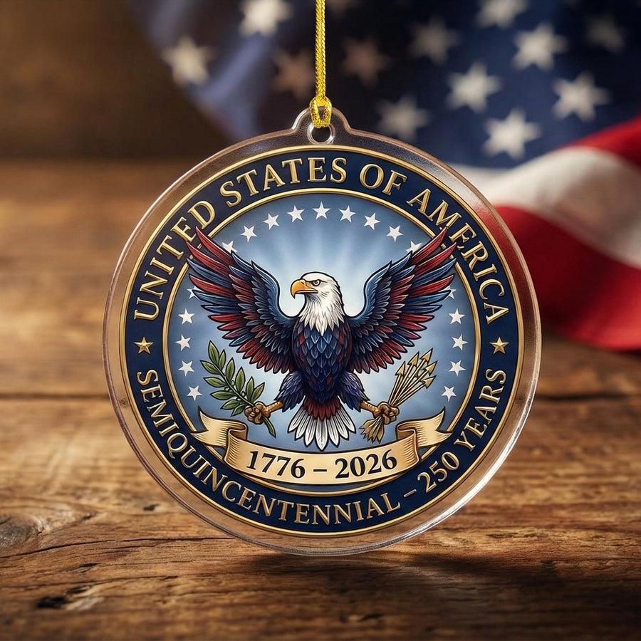 USA 250th Anniversary Semiquincentennial Ornament, 1776-2026 Eagle Seal Keepsake, Patriotic American Pride Gift, 250 Years Decor