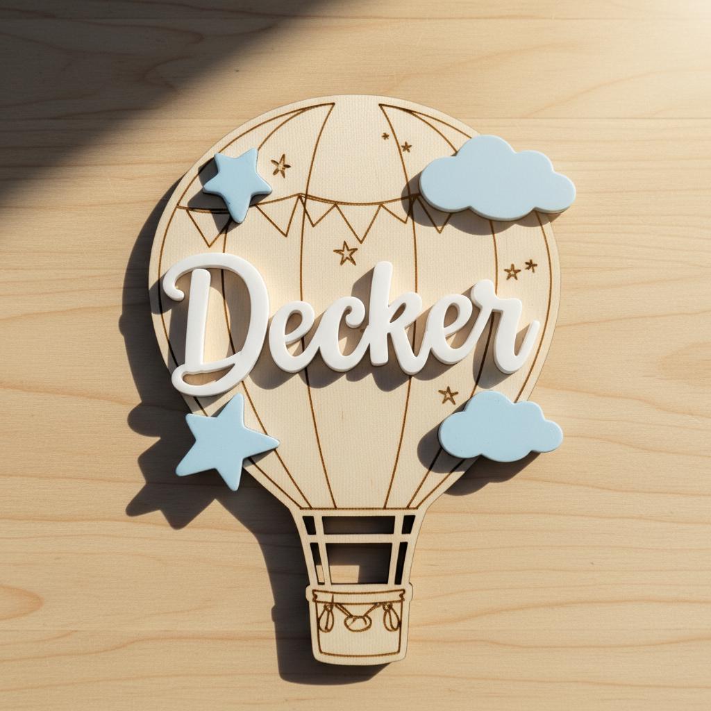 Personalized Hot Air Balloon Baby Name Wood Sign, Nursery Decor
