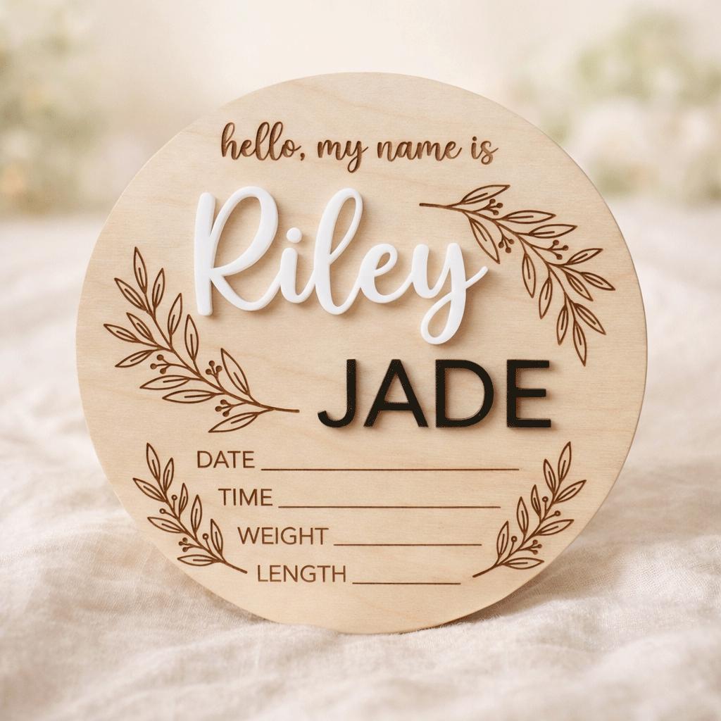 Hello My Name Is Baby Sign Personalized Wooden Baby Name Sign Custom Newborn Announcement Sign Birth Stats Photo Prop